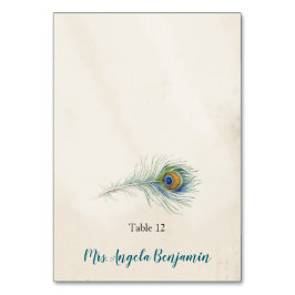 De Mesa Tarjeta Bohemiana Peacock Feather Vintage Verde az