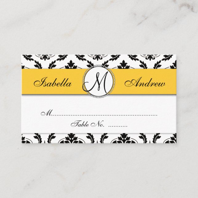 De Mesa Tarjeta Damask Yellow Wedding Place (Anverso)