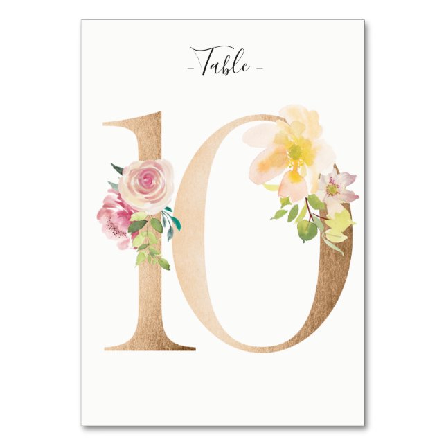 De Mesa Tarjeta Golden 10 Floral Table Number (Anverso)