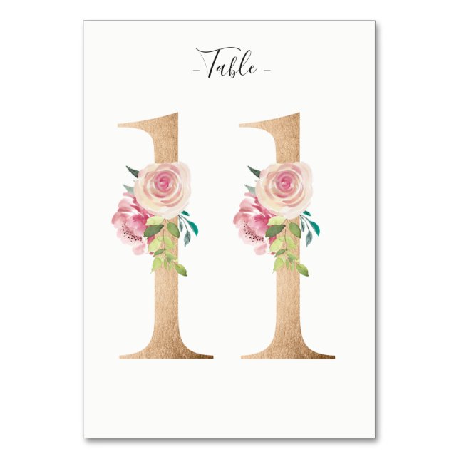 De Mesa Tarjeta Golden 11 Floral Table Number (Anverso)