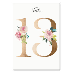 De Mesa Tarjeta Golden 13 Floral Table Number