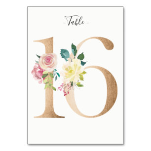 De Mesa Tarjeta Golden 16 Floral Table Number