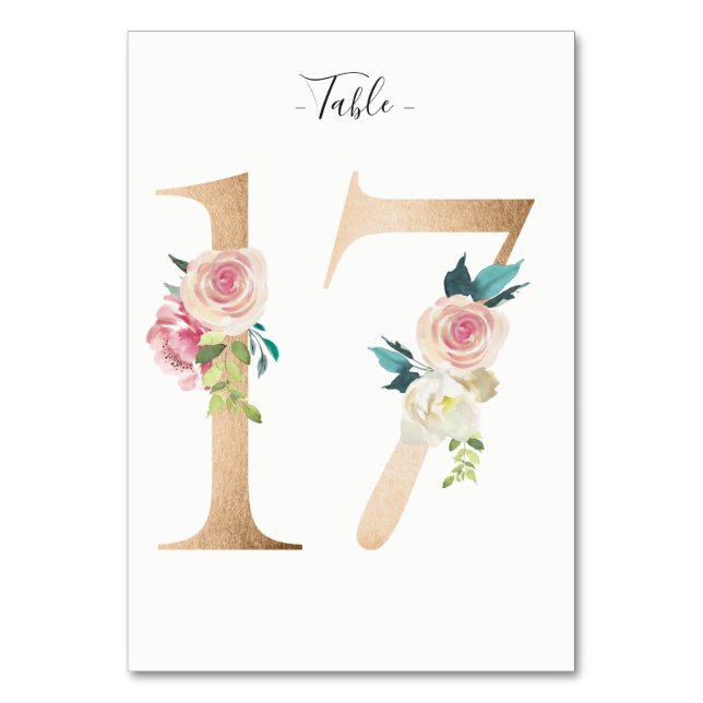 De Mesa Tarjeta Golden 17 Floral Table Number (Anverso)