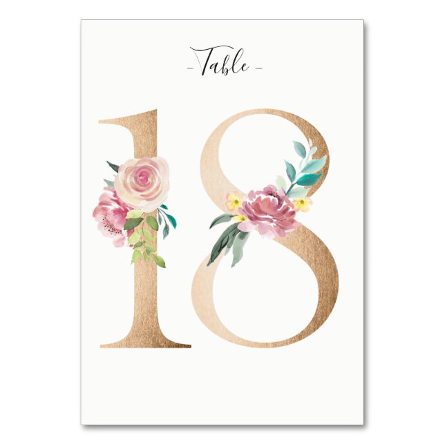 De Mesa Tarjeta Golden 18 Floral Table Number (Anverso)