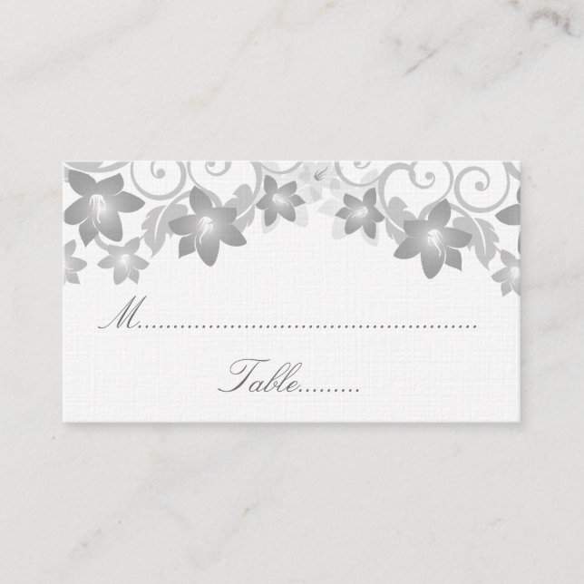 De Mesa Tarjeta Gris Simple Floral Boda Plaza (Anverso)