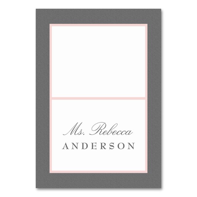 De Mesa Tarjeta Gris y Rubor Pink Elegant Wedding Place (Anverso)
