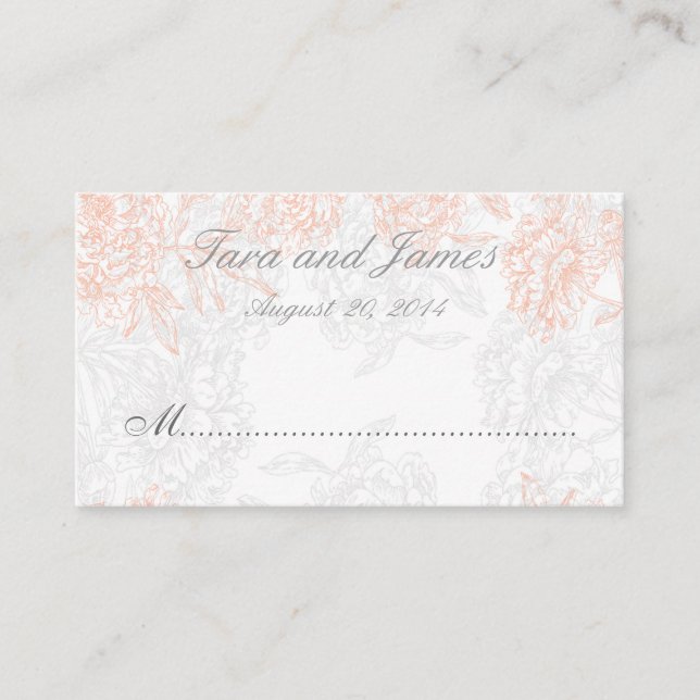 De Mesa Tarjeta naranja Gris Vintage Boda Floral (Anverso)