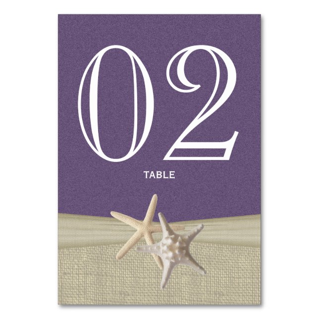 De Mesa Tarjeta numérica Starfish and Burlap Purple Table (Anverso)