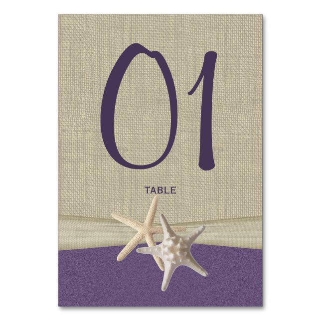 De Mesa Tarjeta numérica Starfish and Burlap Purple Table (Anverso)