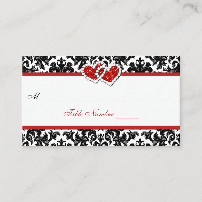 De Mesa Tarjeta Red Black White Damask (Anverso)