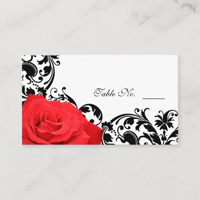De Mesa Tarjeta Red Rose Flourish Boda Place (Anverso)