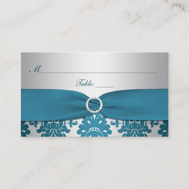 De Mesa Tarjeta RIBBON Silver, Damask Place Verde azulado (Anverso)