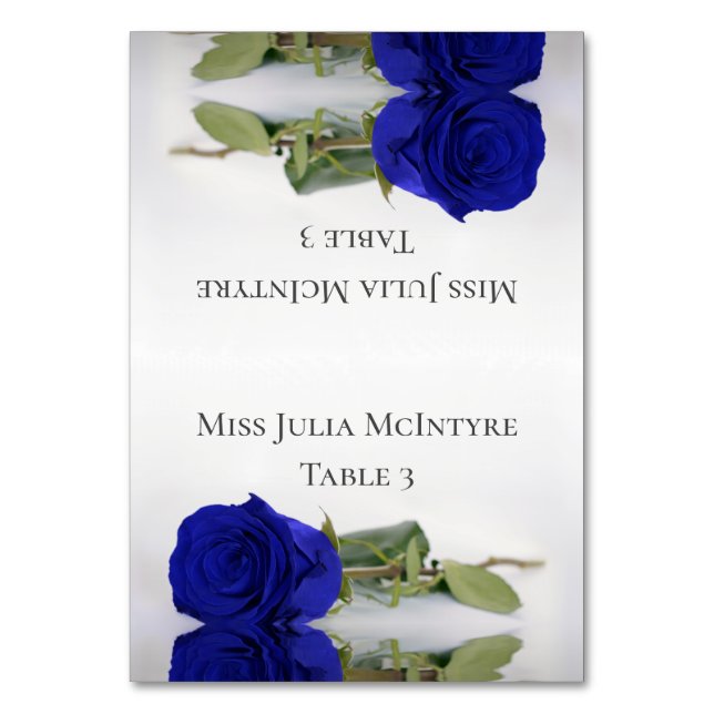 De Mesa Tarjeta Rosa azul real Boda DIY Fold Place (Anverso)