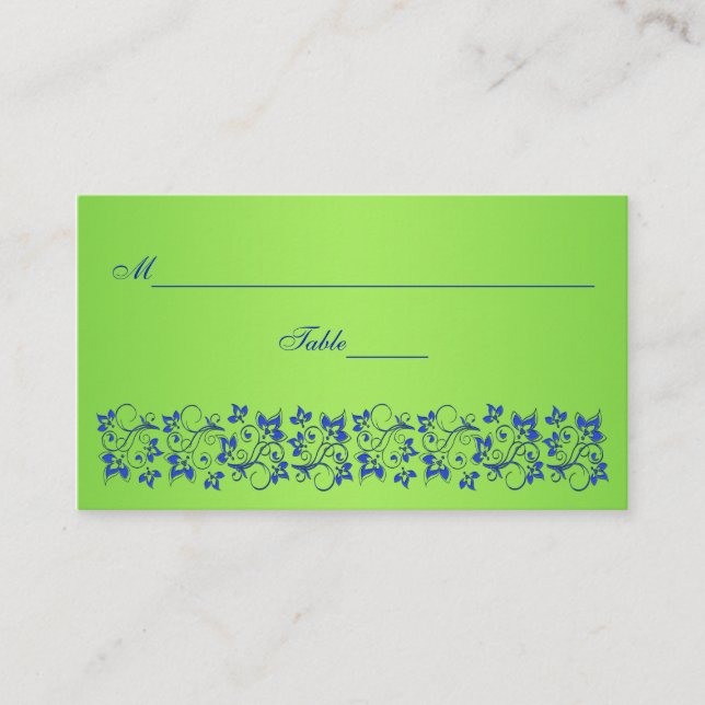 De Mesa Tarjeta Royal Blue, Lime Green Floral Place Card (Anverso)