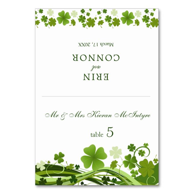De Mesa Tarjeta Shamrock Boda Place irlandés (Anverso)