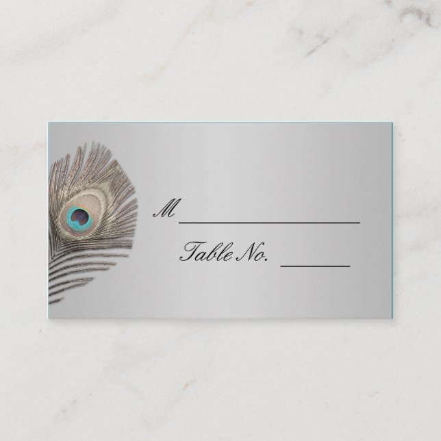 De Mesa Tarjeta Silver Elegance Peacock Boda Place (Anverso)