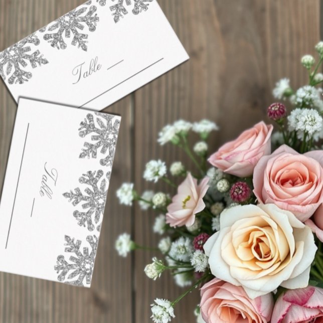 De Mesa Tarjeta Silver Snowflakes Winter Wedding Place (Subido por el creador)