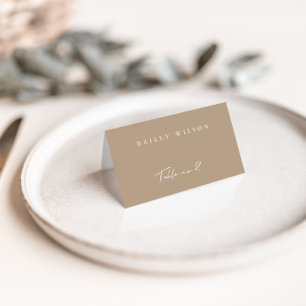 De Mesa Tarjeta simple Taupe Moderno Boda Place Card
