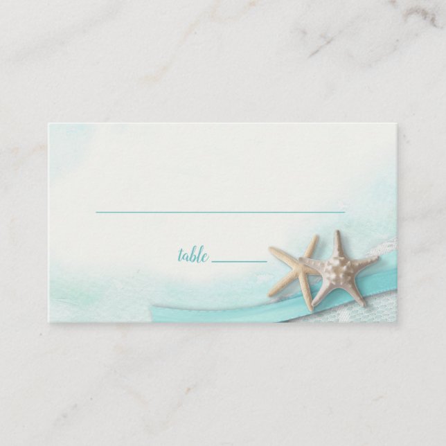 De Mesa Tarjeta Starfish and Ribbon Turquoise Place (Anverso)