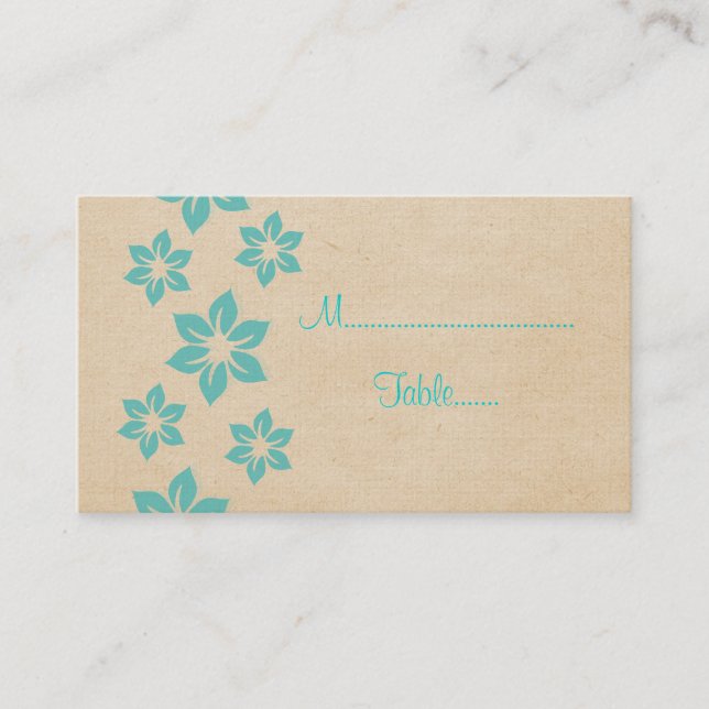 De Mesa Tarjeta Turquesa Tropical Floral Place (Anverso)
