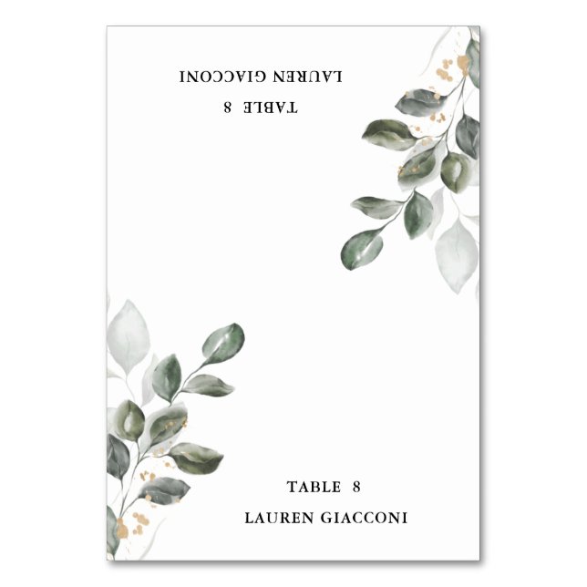 De Mesa Tarjeta Watercolor Greenery Table Tent Place (Anverso)
