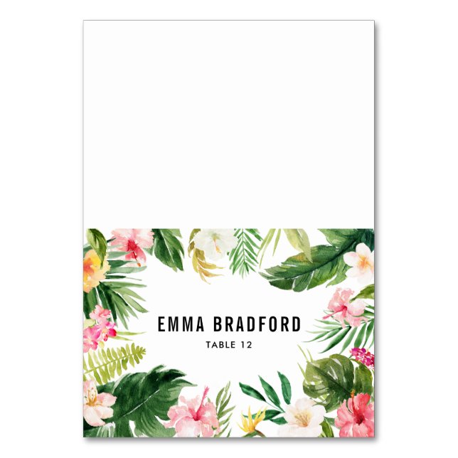 De Mesa Tarjeta Watercolor Tropical Floral Frame Place (Anverso)