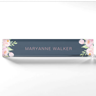 De Nombre Dusty Blue Peonies Escritorio personalizado placa