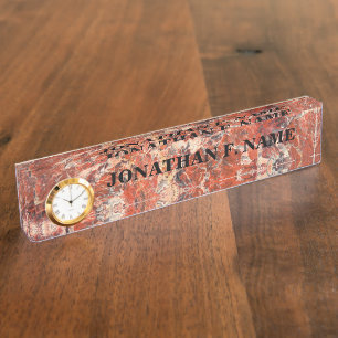 De Nombre Naranja Jasper Stone Escritorio Placa Con Reloj