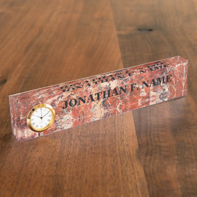 De Nombre Naranja Jasper Stone Escritorio Placa Con Reloj (Lateral)