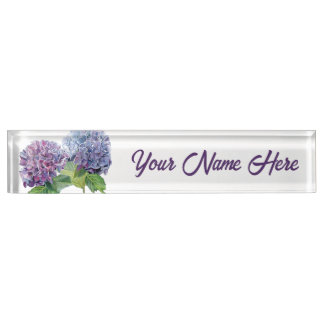 De Nombre Placa Personalizada con Hortensias Azules