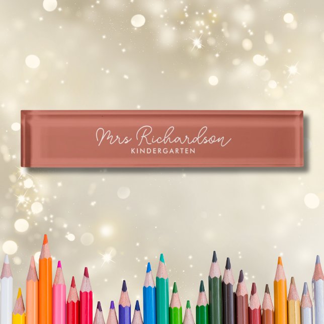 De Nombre placa personalizada del escritorio del profesor (Personalised Teacher Name Grade Modern Boho Nameplate
)