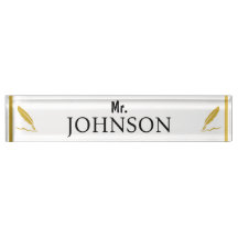 Placa personalizada para profesor – Pluma dorada