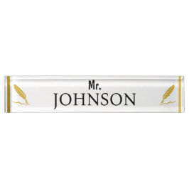 De Nombre Placa personalizada para profesor – Pluma dorada