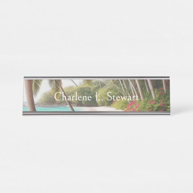 De Nombre Placa Tropical Hawaii Palms Beach Desk Name (Anverso)