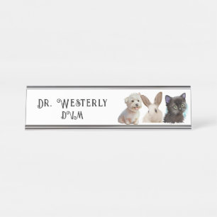 De Nombre Veterinaria DVM Dog Cat Bunny Desk Placa