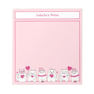 De Notas Cute White Kittens Kids Nombre personalizado Bloc 