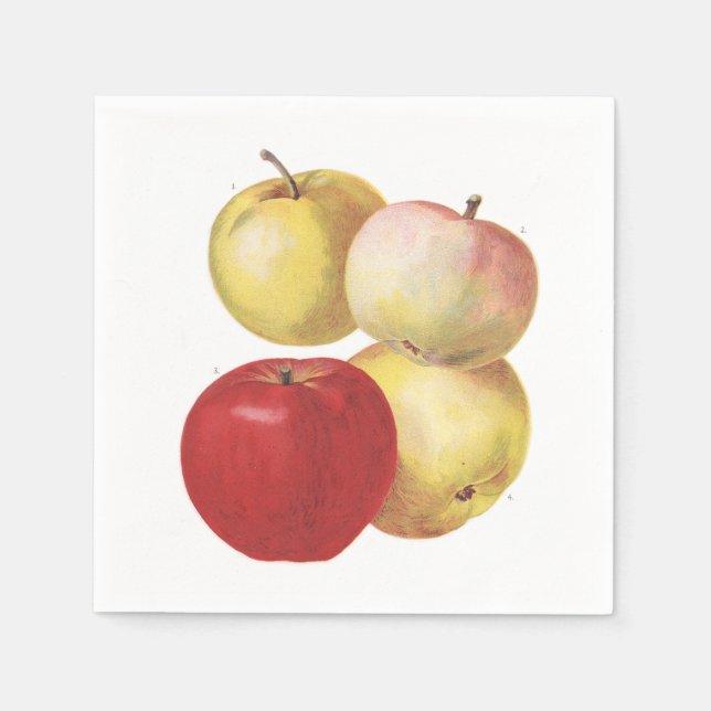 De Papel 4 manzanas antiguas ilustradas con servilleta (Anverso)