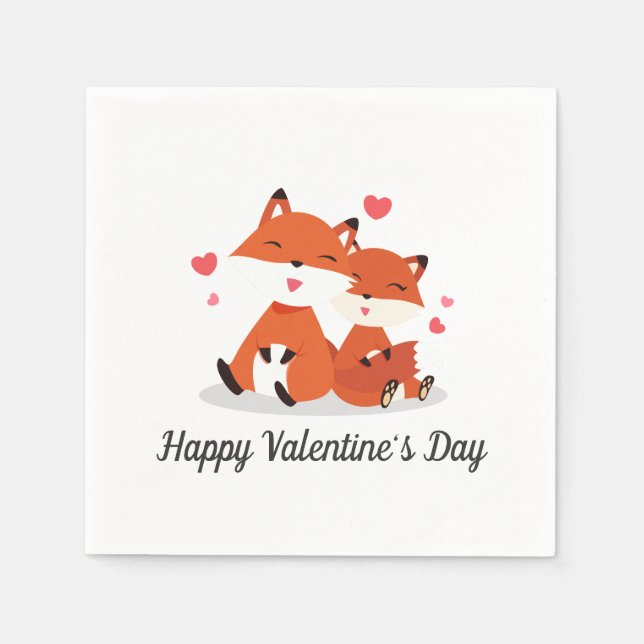 De Papel Adorable Foxes Couple Valentine | Servilleta (Anverso)
