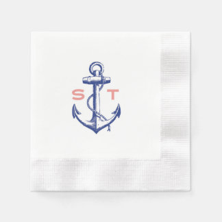 De Papel Anchors Away monograma cocktail servilleta