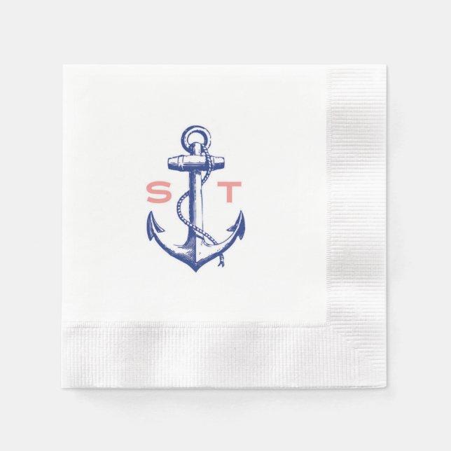 De Papel Anchors Away monograma cocktail servilleta (Anverso)