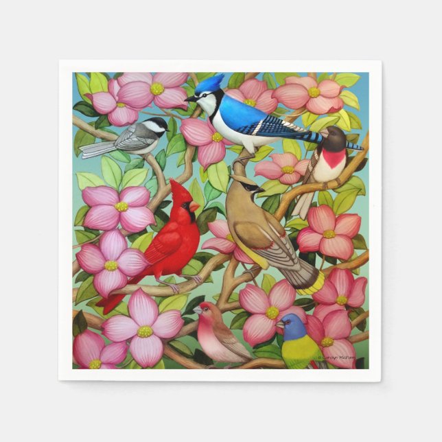 De Papel Aves silvestres en el patio trasero con servilleta (Anverso)