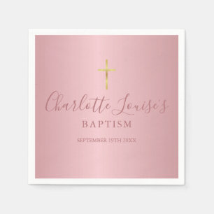 De Papel Bautizo Cristiandad Rosa Dorado Moderno Servilleta