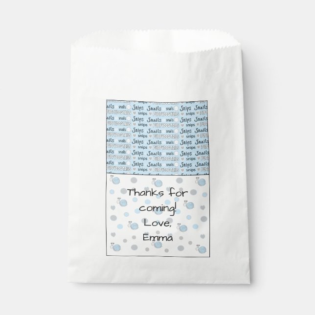 De Papel Bolsa Baby Shower Favor, "Nips and Snails" (Anverso)