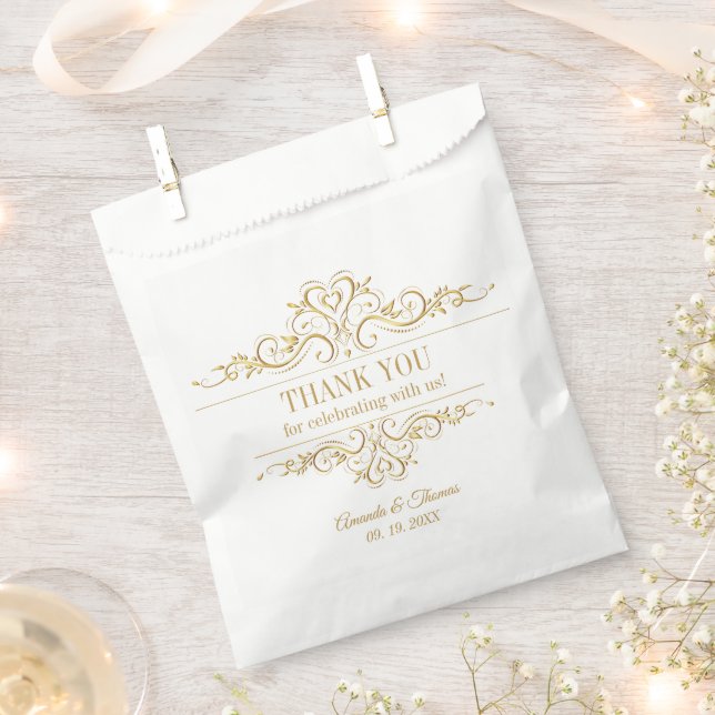 De Papel Bolsa blanca y elegante para la boda con marco dor (Cortado)