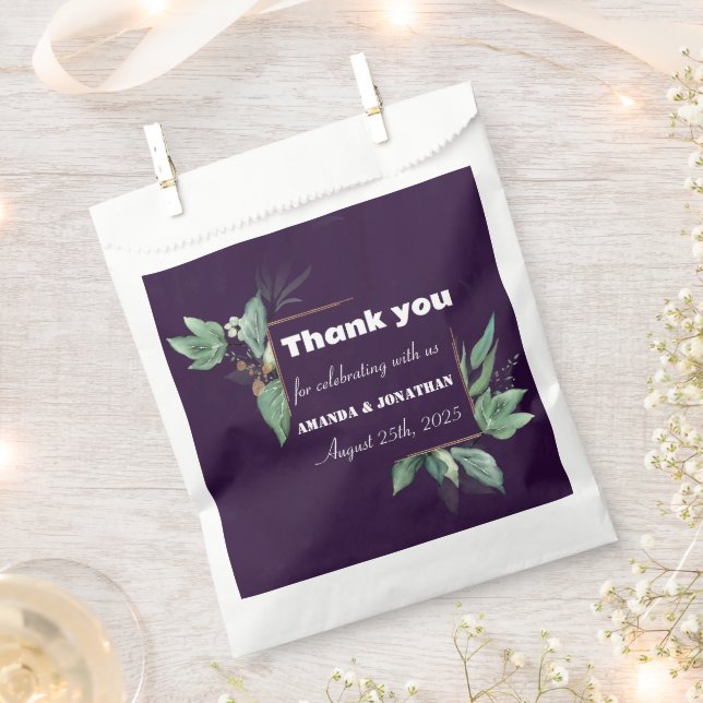 De Papel Bolsa Purple Modern Greenery Custom Wedding Favor  (Cortado)