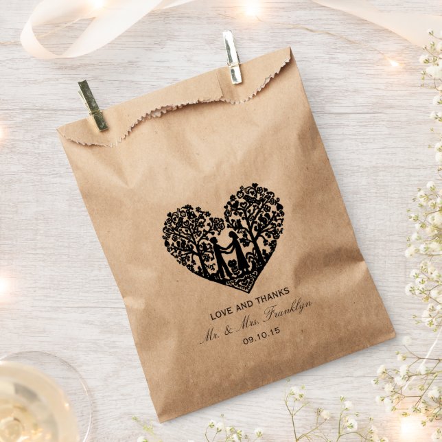 De Papel Bolsa Rustic Heart Wedt Favor (Cortado)