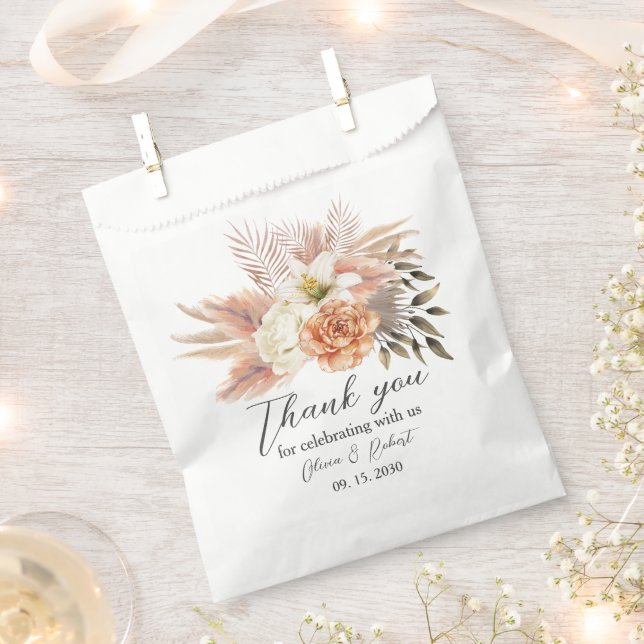 De Papel Bolsa Rustic Peach Floral Wedding Favor (Cortado)