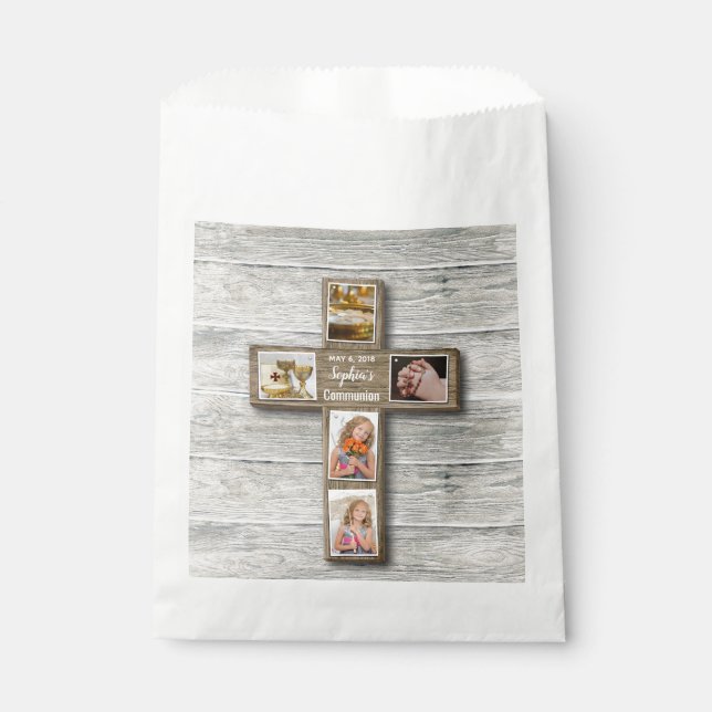De Papel Bolsa Rustic Wood Cross First Community Photo Favo (Anverso)