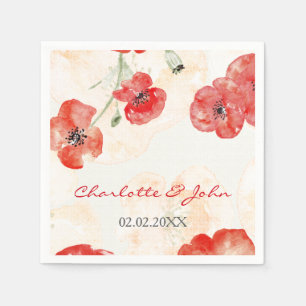 De Papel Bonito Red Poppies floral boda servilleta