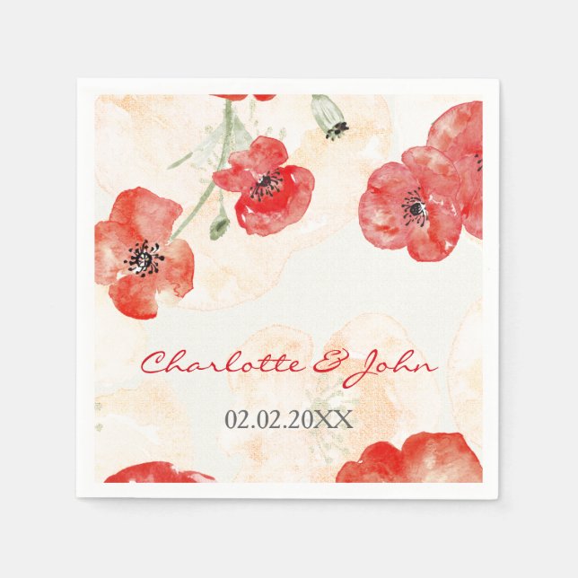 De Papel Bonito Red Poppies floral boda servilleta (Anverso)